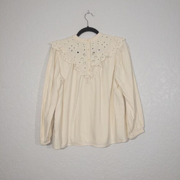 Madewell Cream Embroidered Flannel Mockneck Top Size Small - Picture 9 of 9